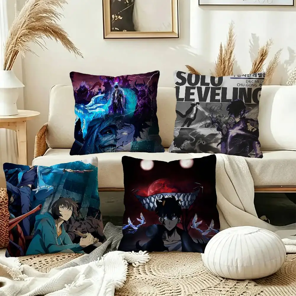 S-Solo Leveling Anime Cushion Cover Polyester Sofa Cushions Decorative Throw Pillows Home Decoration Pillowcover