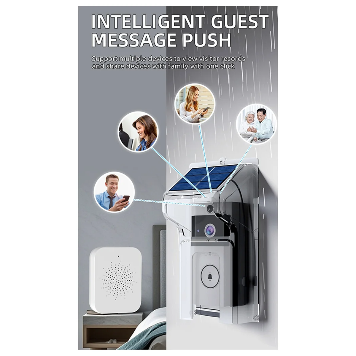 ABGIWIFIvisual Doorbell Camera Wireless Solar Charging Waterproof Night Vision Smart Home HD Doorbell Two-Way Intercom Voice