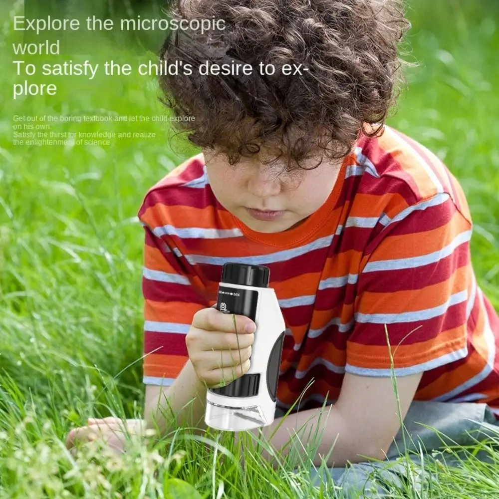 Handheld Kids Microscope LED Light Source Zoom 50x-300x Microscope Science Toy High Definition Battery Powered