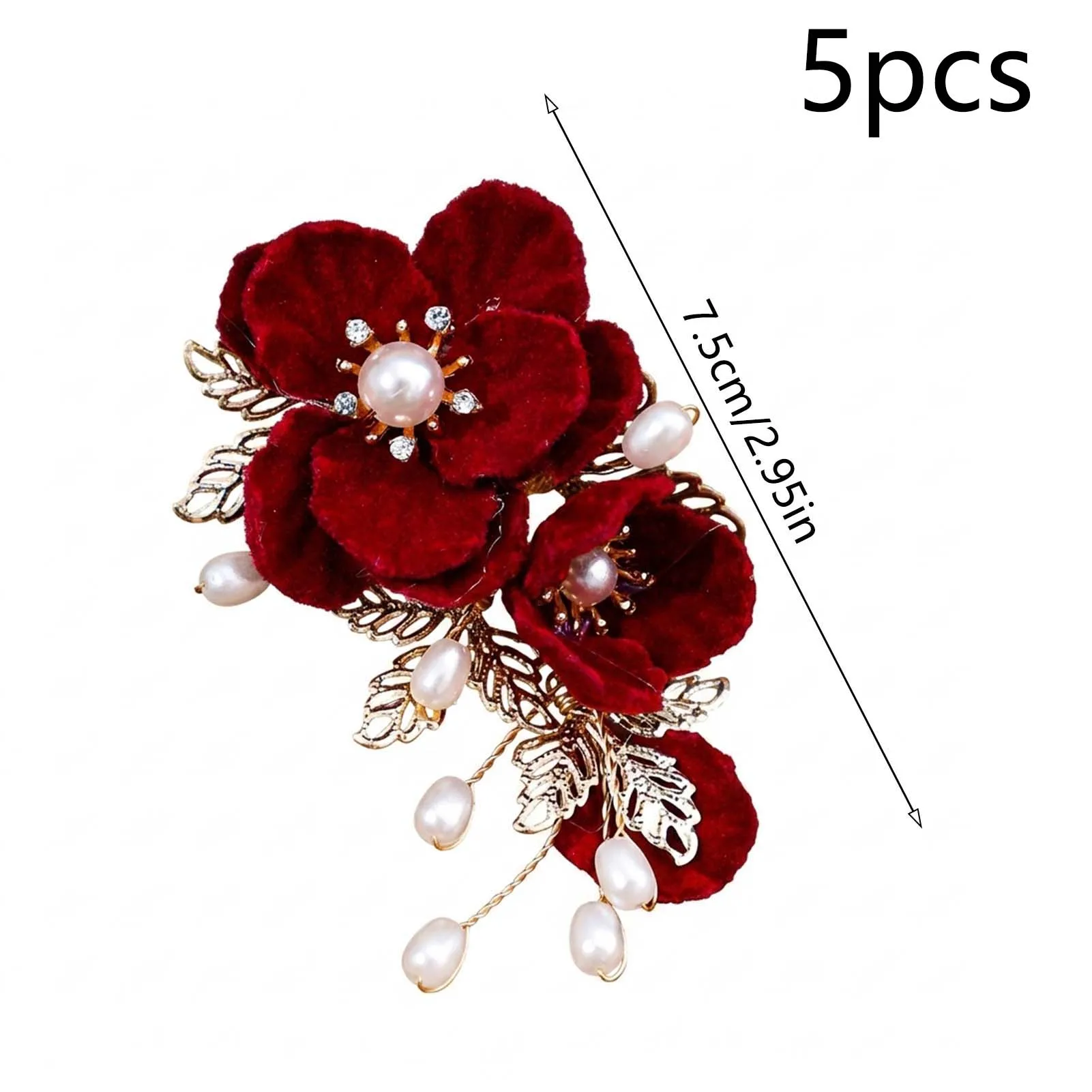 Burgundy Hair Clip Set 5 Pieces for Wedding and Formal Occasions