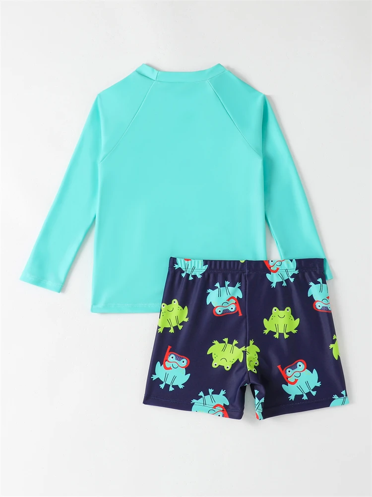 Kids Swimsuit Boy 2025 New Cartoon Frog Long Sleeves Shorts Children Swimwear Two Piece Summer Beachwear Bathing Suit Swimming