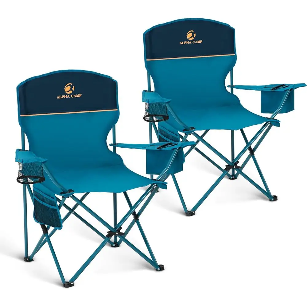 

2-Pack Folding Camping Chairs with 3-Can Cooler Bag, Portable Lawn Chairs with Cup Holder, Storage Pocket, Supports 225lbs, Idea