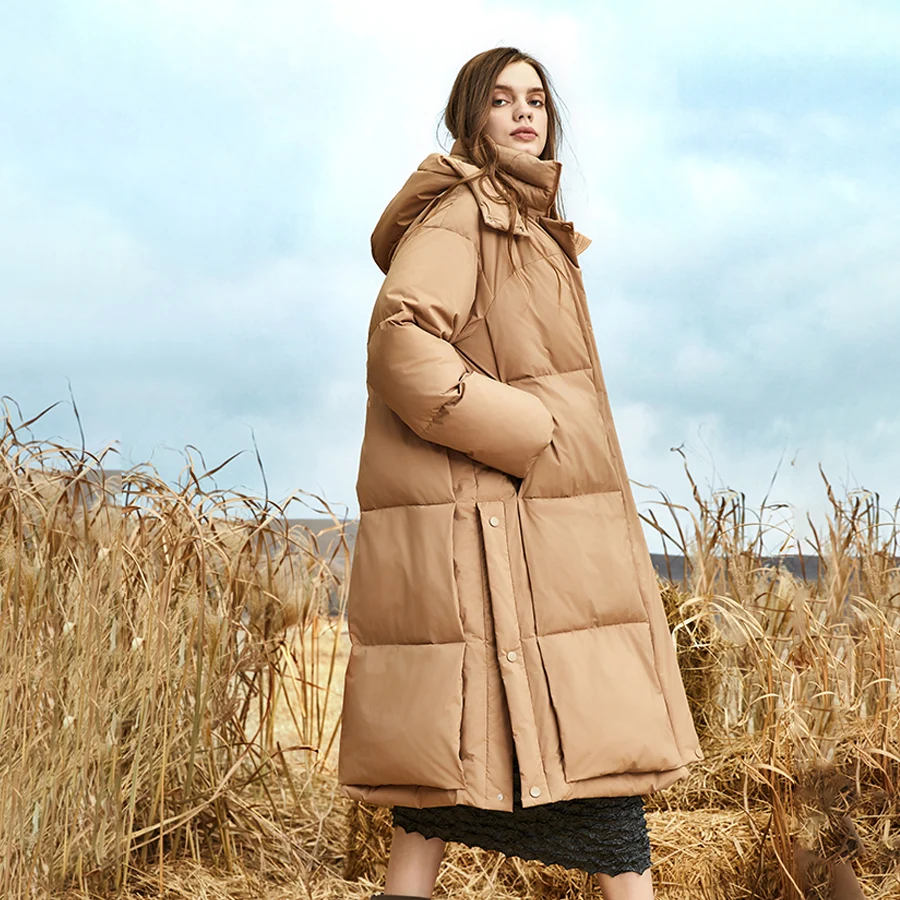 

Conciso женская длинная утепленная парка выше колена, хлопковая куртка с капюшоном, зимняя морозостойкая теплая верхняя одежда с карманами, пальто с разрезом по подолу