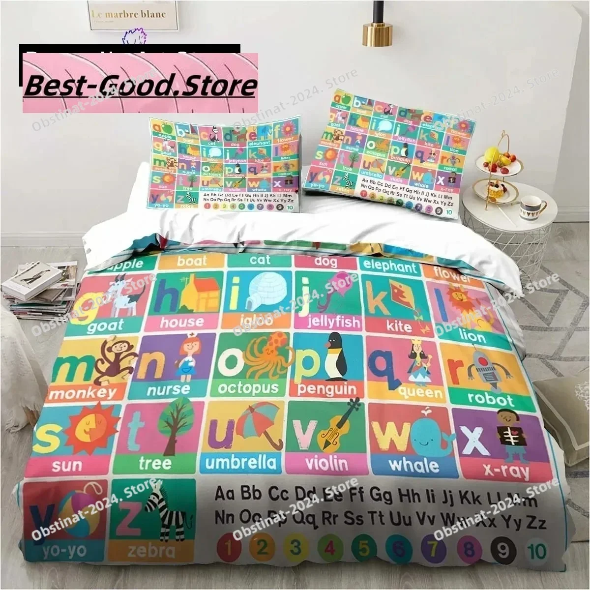 3D Educational Alphabet Bedding Set Print single Comforter Quilt Bed Cover Duvet Cover Pillow Case 3 Pieces Sets Kids Adult Size