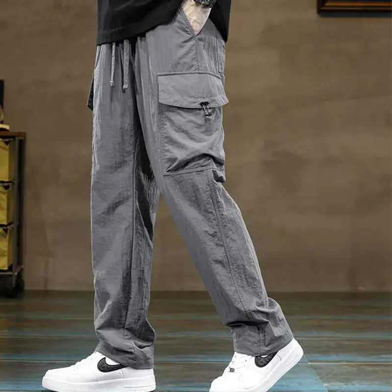 Autumn Winter Elegant Fashion Harajuku Slim Fit Ropa Hombre Loose Casual All Match Cargo Pants Solid Pockets Straight Leg Pants