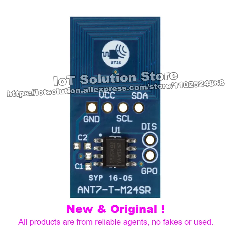 ANT7-T-M24SR64 14 mm x 14 mm double layer antenna reference board for the M24SR64 Dual Interface EEPROM ANT7 T M24SR64