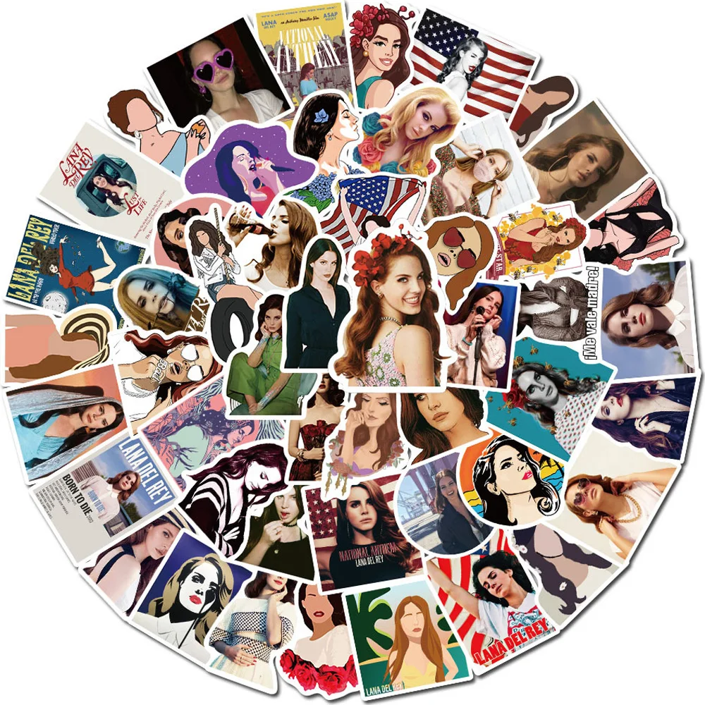 10/30/50pcs Lana Del Rey Singer Stickers Cool Cartoon Decals Decoration DIY Water Bottle Phone Notebook Graffiti Sticker Packing
