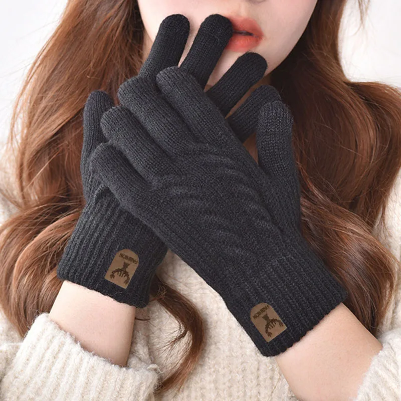 Gloves for autumn and winter men and women with separate fingers and plush insulation for warmth and cold resistance five finger