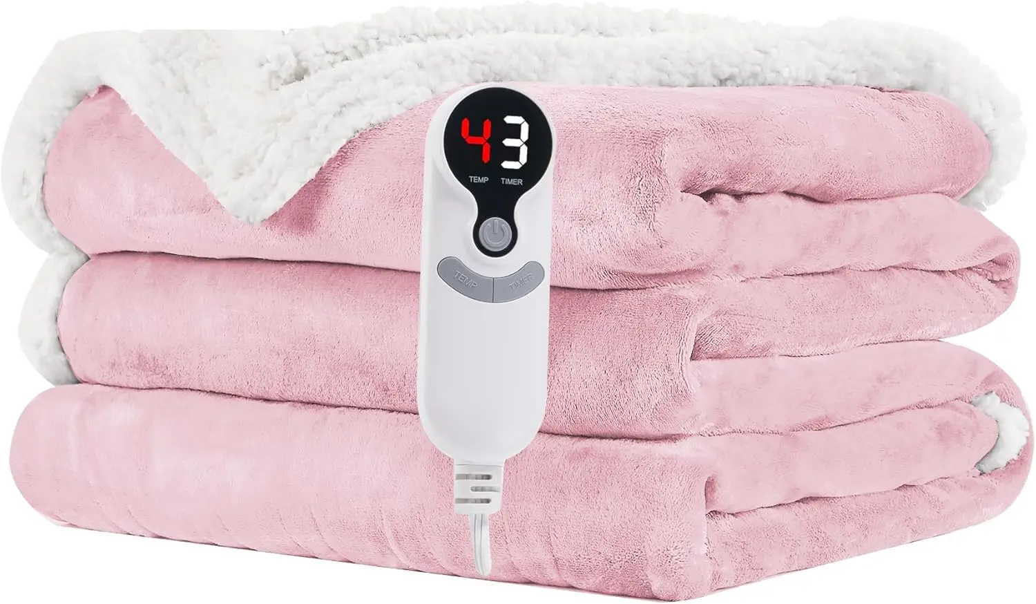 

Full Size Electric Heated Blanket, Dual-Sided Flannel & Sherpa, 6 Heat Settings with Auto Off, Machine Washable in Light Pink
