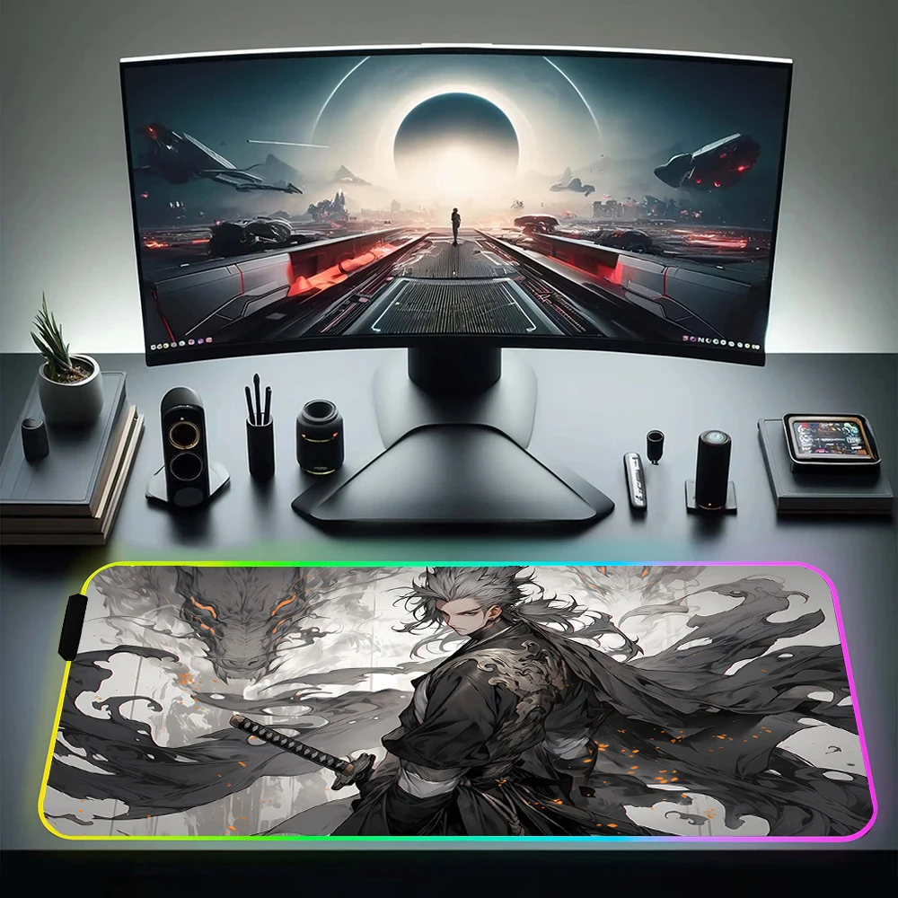 

RGB Gaming Mousepad Anime Large With Backlit Computer Mouse Pad Office Non-Slip LED Mouse Mat 900x400mm Locking Edge Desk Mat XL