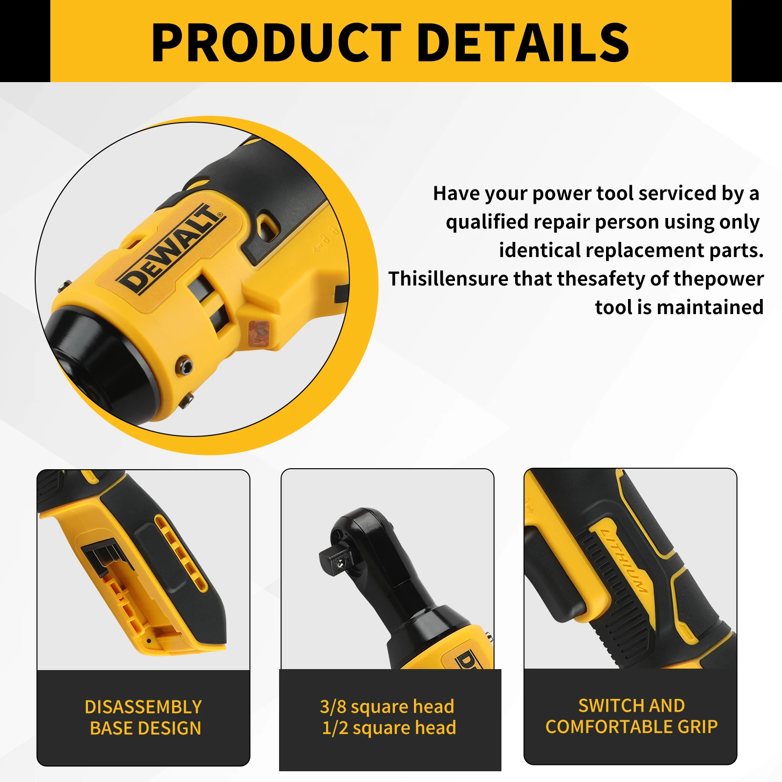 Portable 20V Electric Ratchet Wrench Brushless Motor High Power3/8
