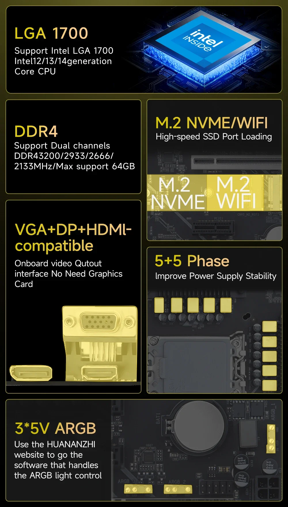 HUANANZHI H610M-PRO Motherboard Set Intel Core i5 12400F 13400F CPU DDR4 16GB 32GB RAM DIY Kit M.2 NVMe 2.5G LAN PC Combo