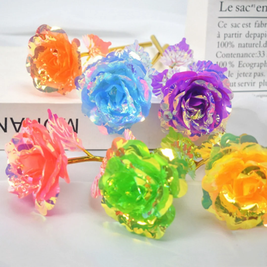 Colorful Gold Foil Flowers Macaron Color Rose Valentine's Day Crystal Flowers Gifts Artificial Flowers for Home Decoration