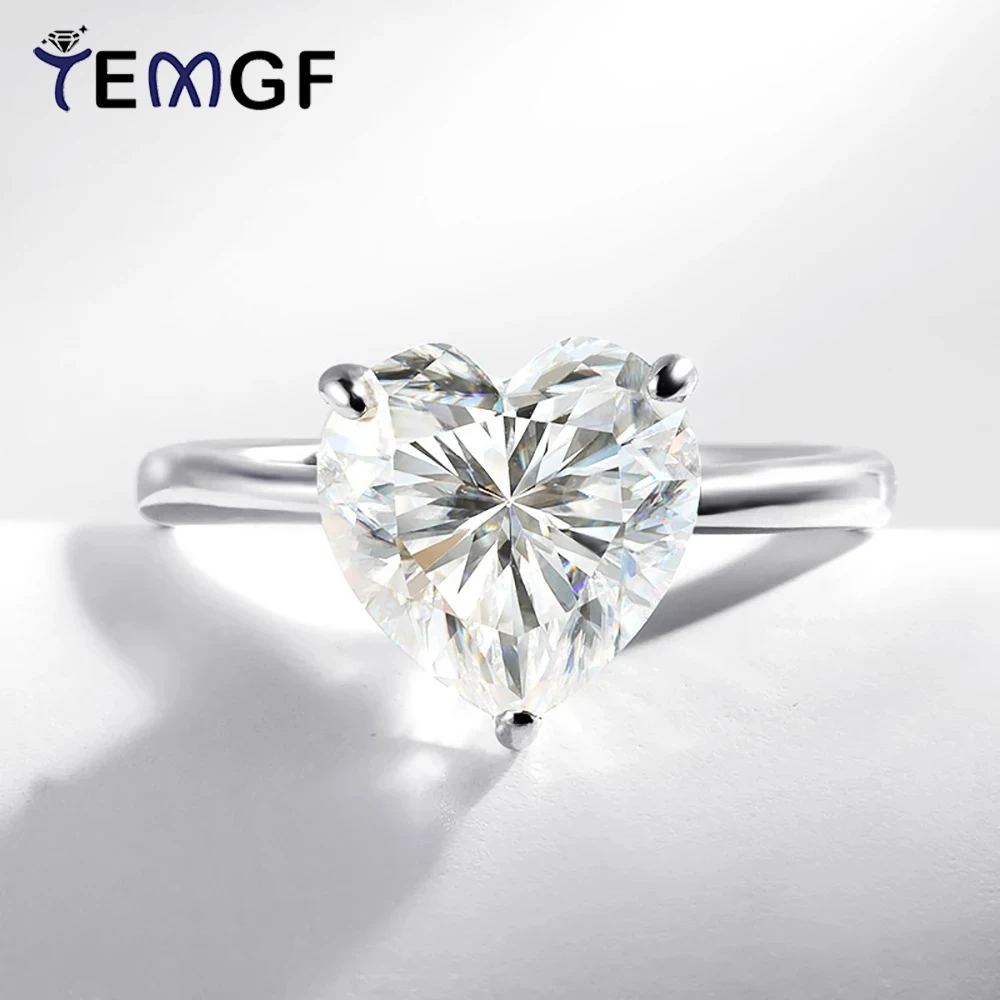 

TEMGF 10mm Heart Cut Moissanite Ring GRA Certification S925 Silver Base for Women Classic Elegant Proposal Wedding Fine Jewelry
