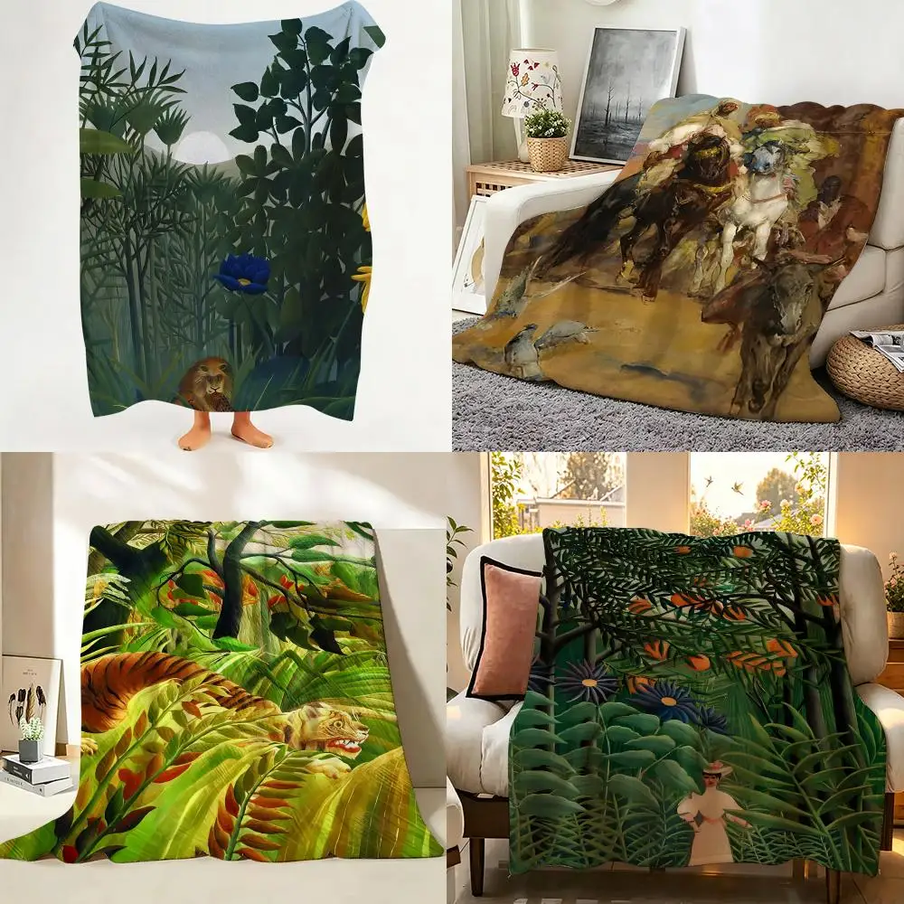Artist Classic H-Henri Rousseau Throw Flannel Throw Blanket Suitable warm for Sofa、Living Room、Bedroom soft