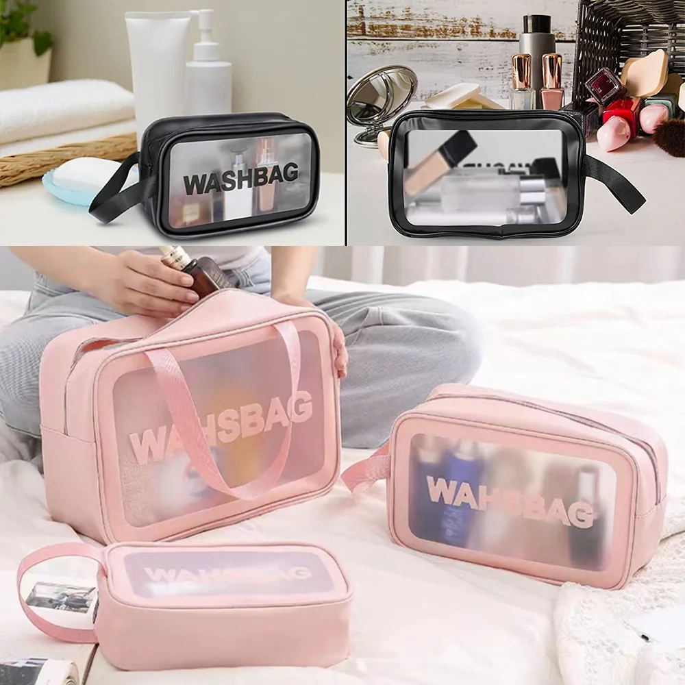 Bolsa de almacenamiento portátil de PVC para mujer, neceser de viaje, organizador de maquillaje, impermeable, estuche de cosméticos transparente