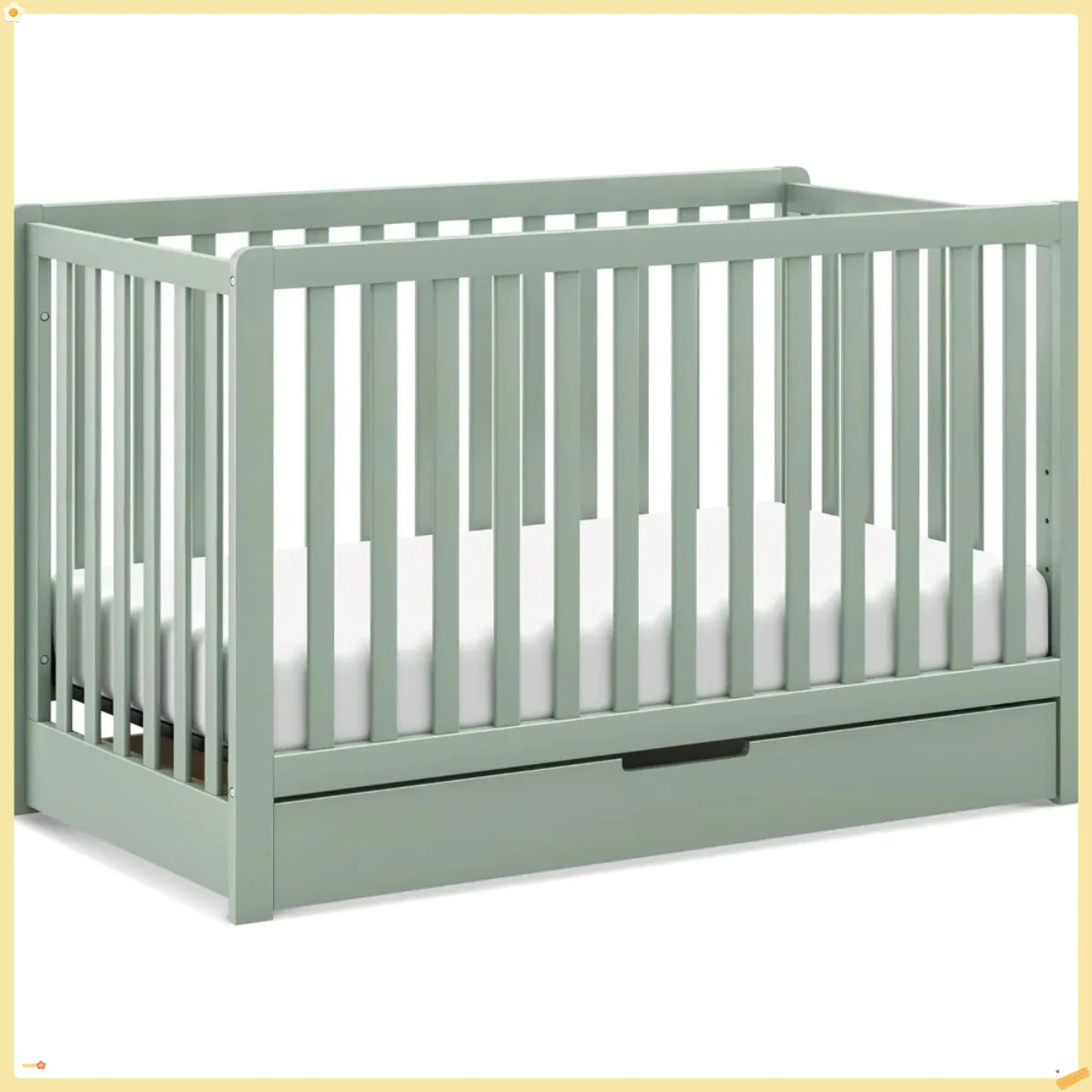 Berço conversível escandinavo 4 em 1 |   Light Sage, gaveta helicoidal, armazenamento embaixo da cama,