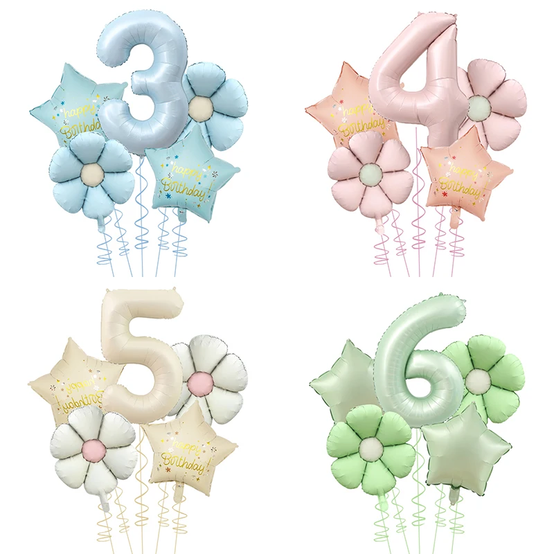 5 Stück rosa blaue Gänseblümchen-Blume, Folienballon, Plumeria-Kugel, Hochzeit, Geburtstag, Party, Dekoration, Babyparty, Foto-Requisiten, 40 Zoll, rosa Zahl
