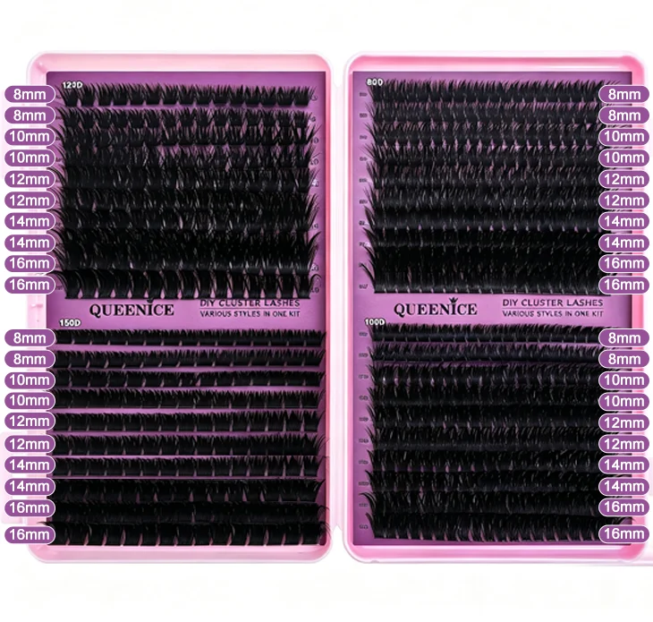 DIY Wimpern-Cluster-Set D-Curl 80D 100D 120D 150D Fluffy Wimpern-Cluster 8-16mm Mix mit Kleber, Versiegelungsmittel und Pinzette – Detail 4