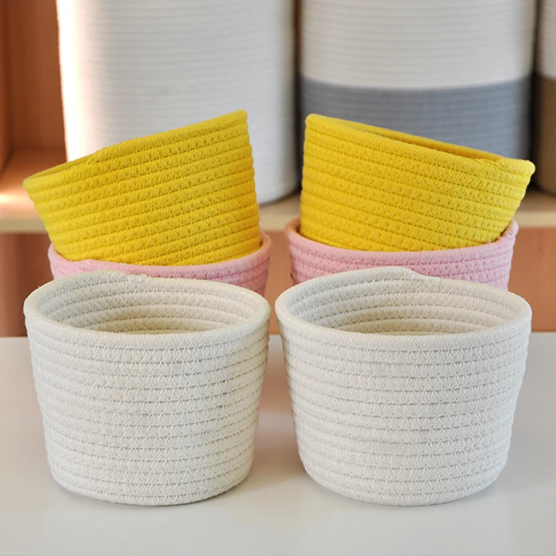 سلة تخزين سطح المكتب سلة تخزين حبل القطن المنسوج يدويًا أشتات مستحضرات التجميل والمجوهرات سلة تخزين ألعاب الأطفال