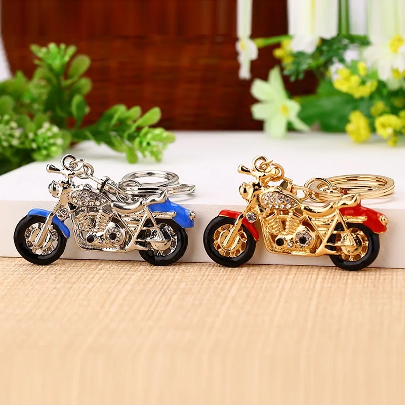 Mens Exquisite Rhinestone Inlaid Motorcycle Car Keychain Women's Cute Bag Pendant Metal Keychain Ring Creative Gift Wholesale