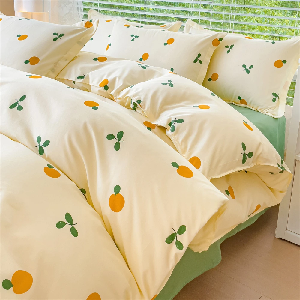 Imagem -02 - Capa de Edredão Estilo Coreano com Folha Plana Fronhas Macias Bonito Impresso Decoração do Quarto Duplo Tamanho Queen Kit de Cama para Crianças Meninas