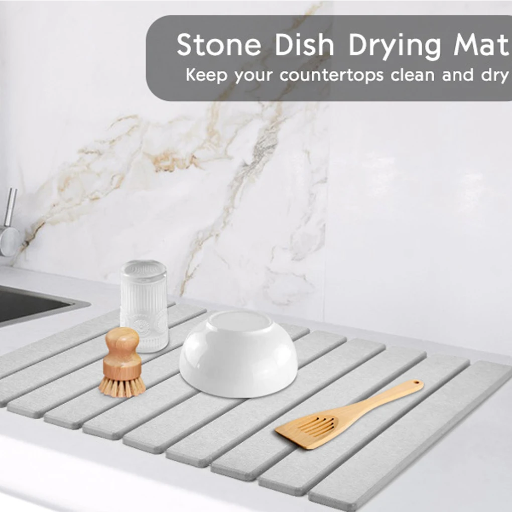 

Kitchen Drying Mat Foldable Diatomaceous Earth Dish Absorbent Drying Mat Nonslip Drying Pad Coffee Dish Drainer Mat