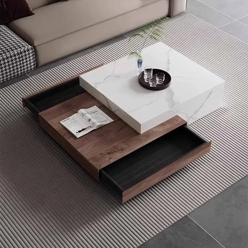 Nordic Luxury Coffee Tables Storage Bedroom Rectangular Adjustable Coffee Tables Premium Marble Table Basse Mesa Home Furniture