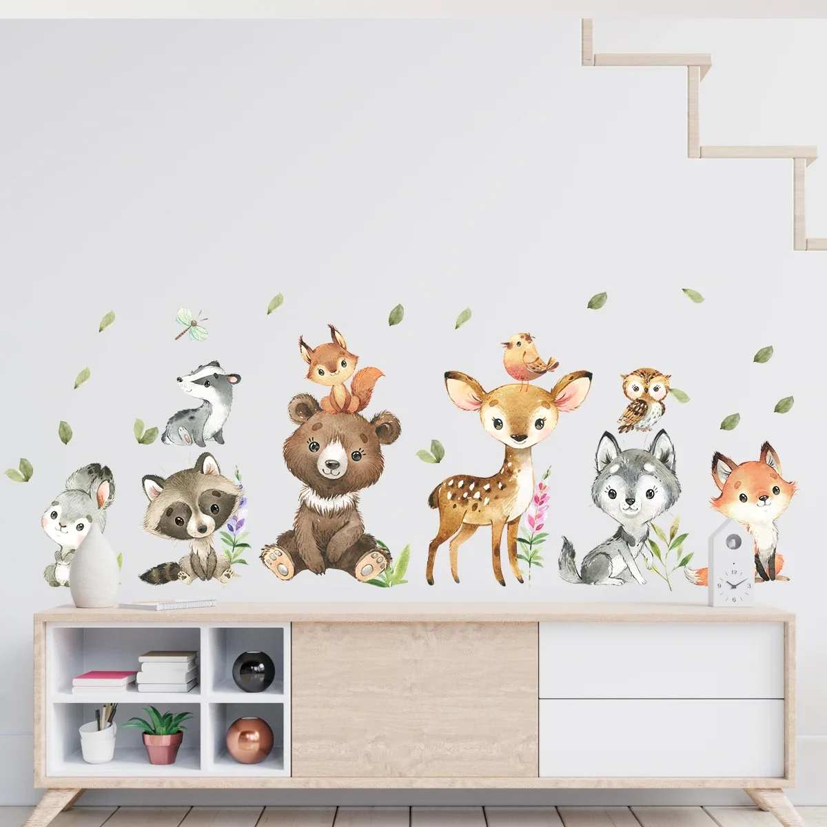 2PCS Cartoon Cute Brown Bear Deer Rabbit Animal Wall Stickers for Bedroom Living Room Nursery Decoration Wall Decals