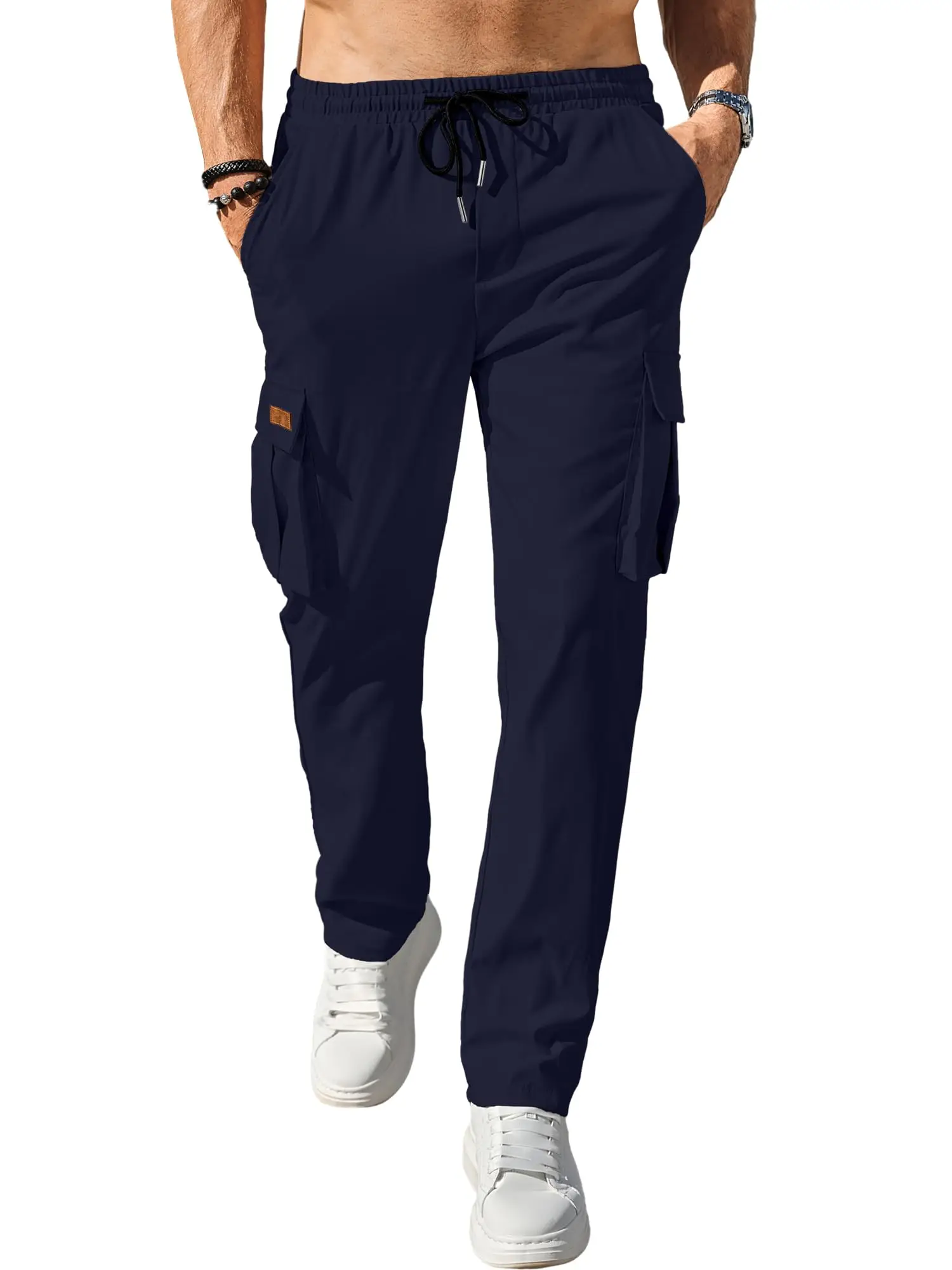 

Men's Summer Cargo Pants Sweatpants Loose Straight Long Trousers Casual Multi-Pocket Outdoor Workwear Durable Male Trousers