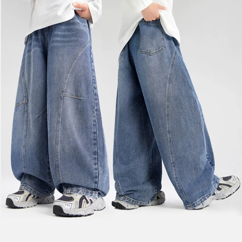 Girls Bow Autumn Jeans Kids Spring Straight Wide-leg Pants Children Fashion Loose Trousers Toddler Casual Clothing 3-12 Years Ol