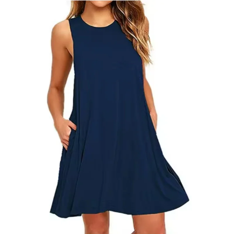 Women's Summer Casual Swing T-Shirt Dresses Beach Cover Up With Pockets Plus Size Loose T-shirt Dress