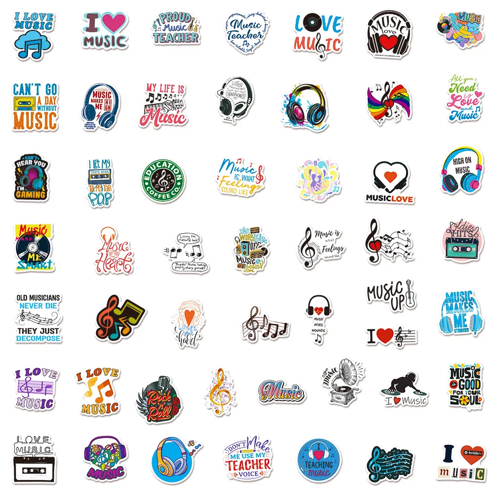 10/30/50PCS Cartoon Music Stickers Musical Decal Decoration Suitcase Scrapbooking Phone Laptop Stationery Cool Kid Toy Sticker