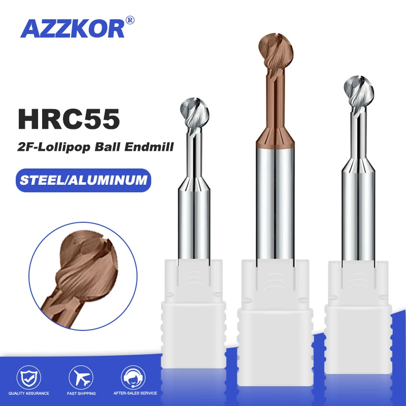 Arched Ball Head  Tungsten Steel Coated Lollipop Milling Cutter Carbide CNC AZZKOR Arch Cutter Aluminum Ball End Milling Cutter