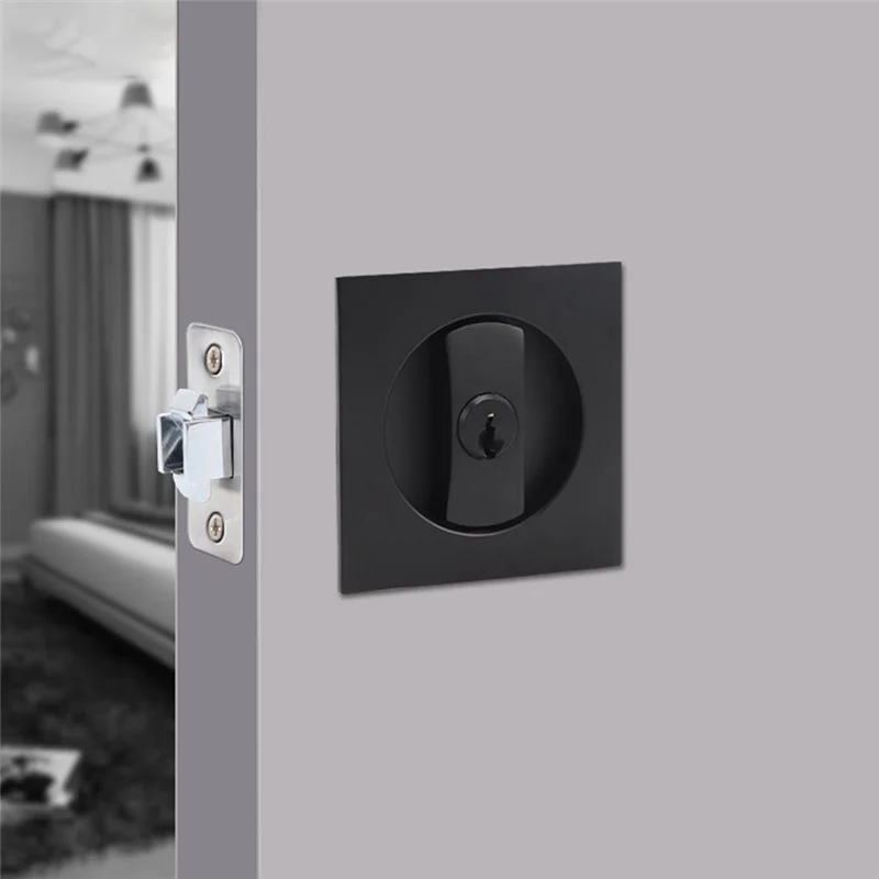 포켓 문짝 잠금 장치, 블랙 문짝 하드웨어 도난 방지 잠금 장치, 현대 개인 정보 보호 사각 문짝 잠금 장치, 열쇠 포함 슬라이딩 문짝 잠금 장치