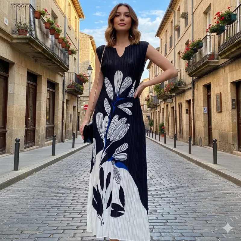 

Плиссированное платье Miyake, новинка 2026 года, с принтом, женское, летнее, тонкое, элегантное, скрывающее возраст, длинное, с эффектом складок, в стиле арт-пейнтинг