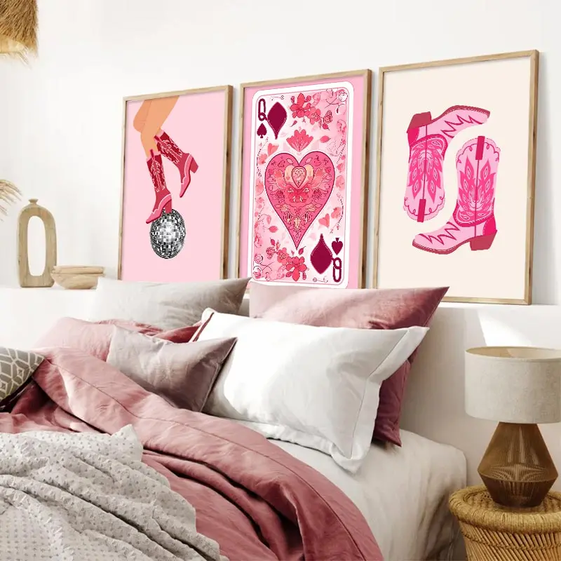

3pcs Pink Collection Trendy Modern Poster Y2k Hip Hop Girls Fashion Bedroom Dorm Room Room Canvas Painting Modern Wall Art