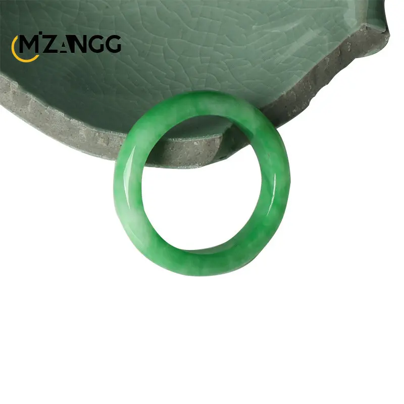 Natural Jadeite Ring Full Green Vintage Luxury Couples Men and Women Jade Ring Hand-carved Personality Jewelry Mascot Souvenirs