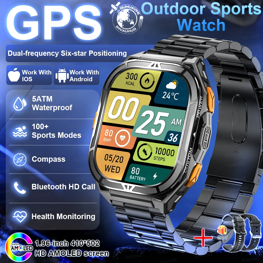 GUHUAVMI 2026New Military Outdoor Sport Smart Uhr GPS Bluetooth Anruf 10ATM Wasserdichte Navigation Tracker männer Sport Fitness Smartwatch 8