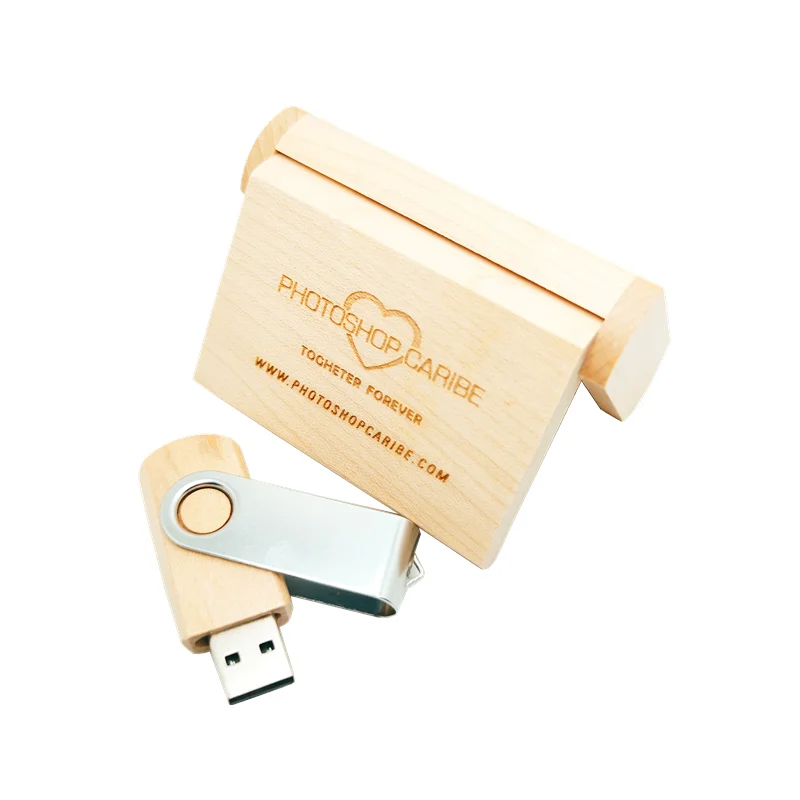 Free Custom Laser Engraving LOGO Metal Swivel Clip Maple USB2.0 Flash drive 2GB 4GB 8GB16GB 32GB 64GB Memory Stick and Box