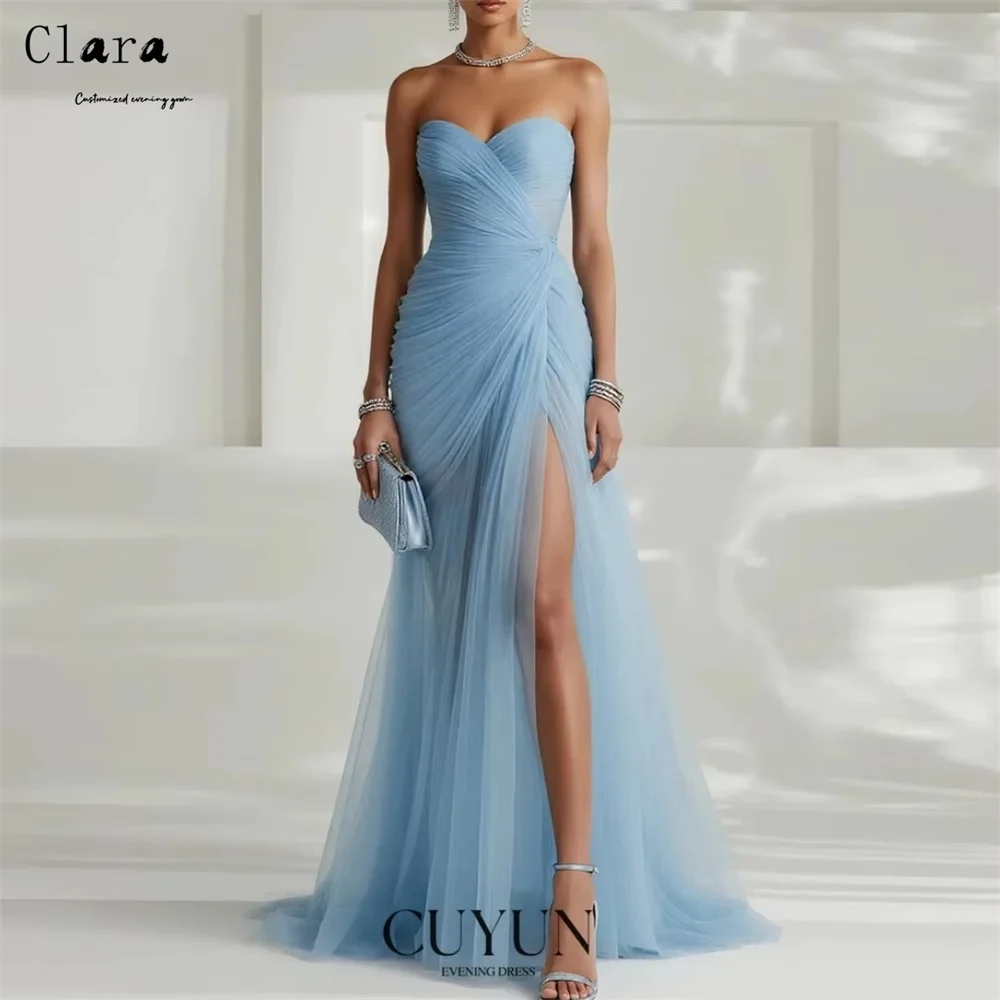 

Clara Custom Sky Blue Sweetheart Side Slit Sleeveless Elegant Evening Dresses for Woman Luxury Women's Elegant Party Dress 2026
