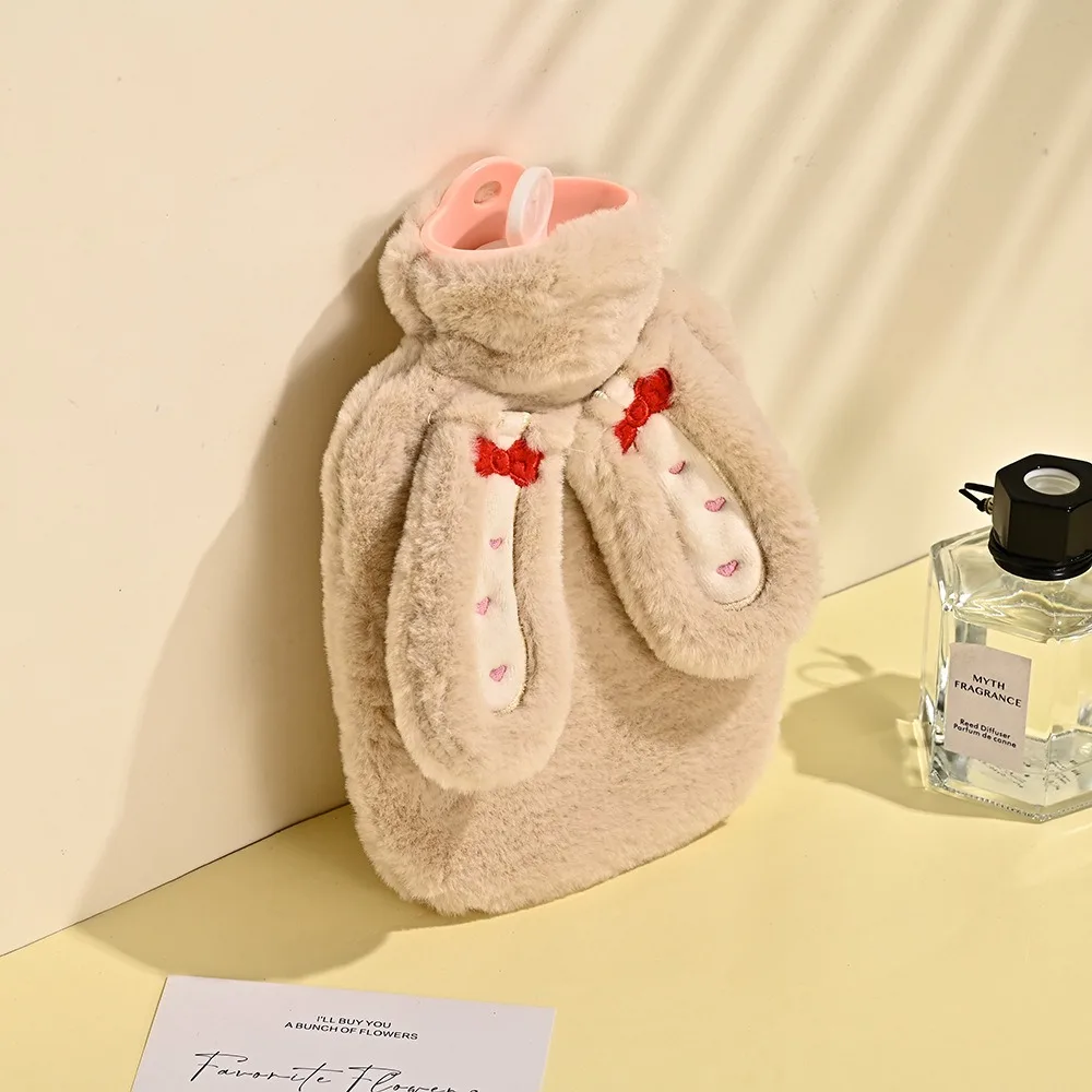 Portable Rabbit Warm Water Bottle Flannel Exquisite Water-filled Hot Water Bottle Cute Soft Pocket Hot Water Bag School