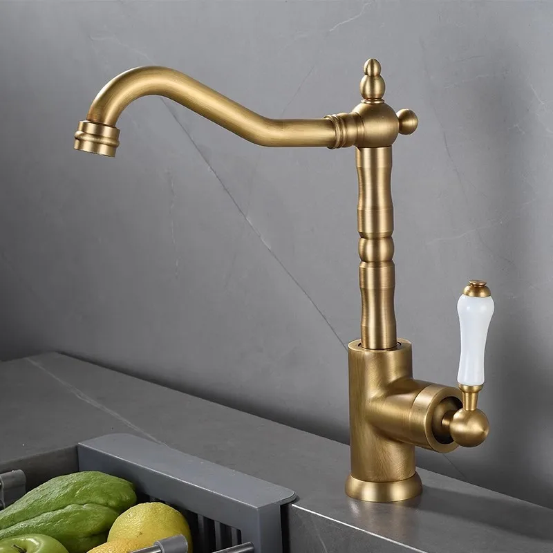 Antique Bathroom Faucet Solid Brass Gold Basin Faucet Chrome Cold And Hot Water Mixer Sink Tap Single Handle Deck Mounted Tap