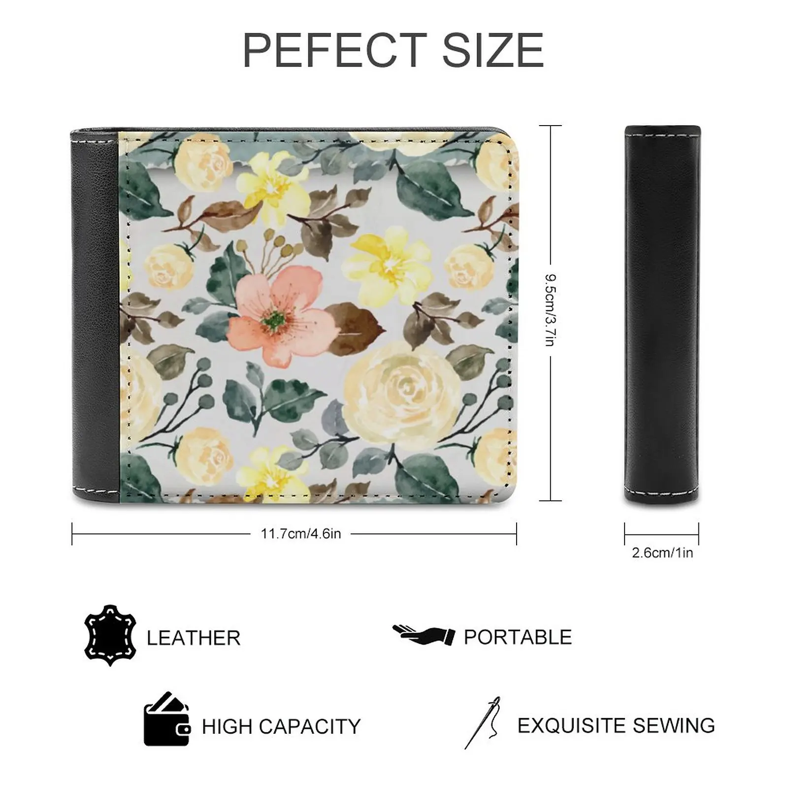 Vintage Watercolor Flowers Seamless Pattern Men Wallet Pu Leather Short Male Purses Credit Card Wallet For Men Money Bag Chic