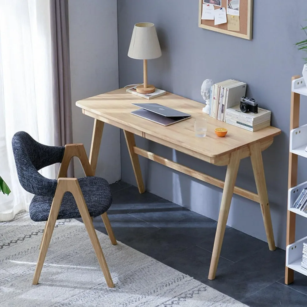 

100% Solid Oak Wood Writing Desk, Mid Century Modern Home Office Desk Computer Desk Easy Assembly Small Desk with Drawers