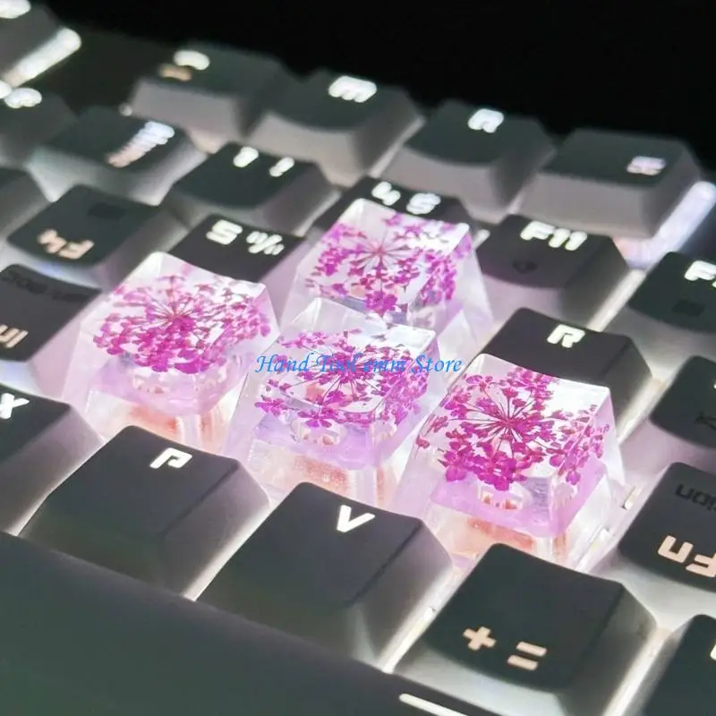 H37F 4PCS EPOXY Translucents deixa flores secas papel cruzar teclados mecânicos