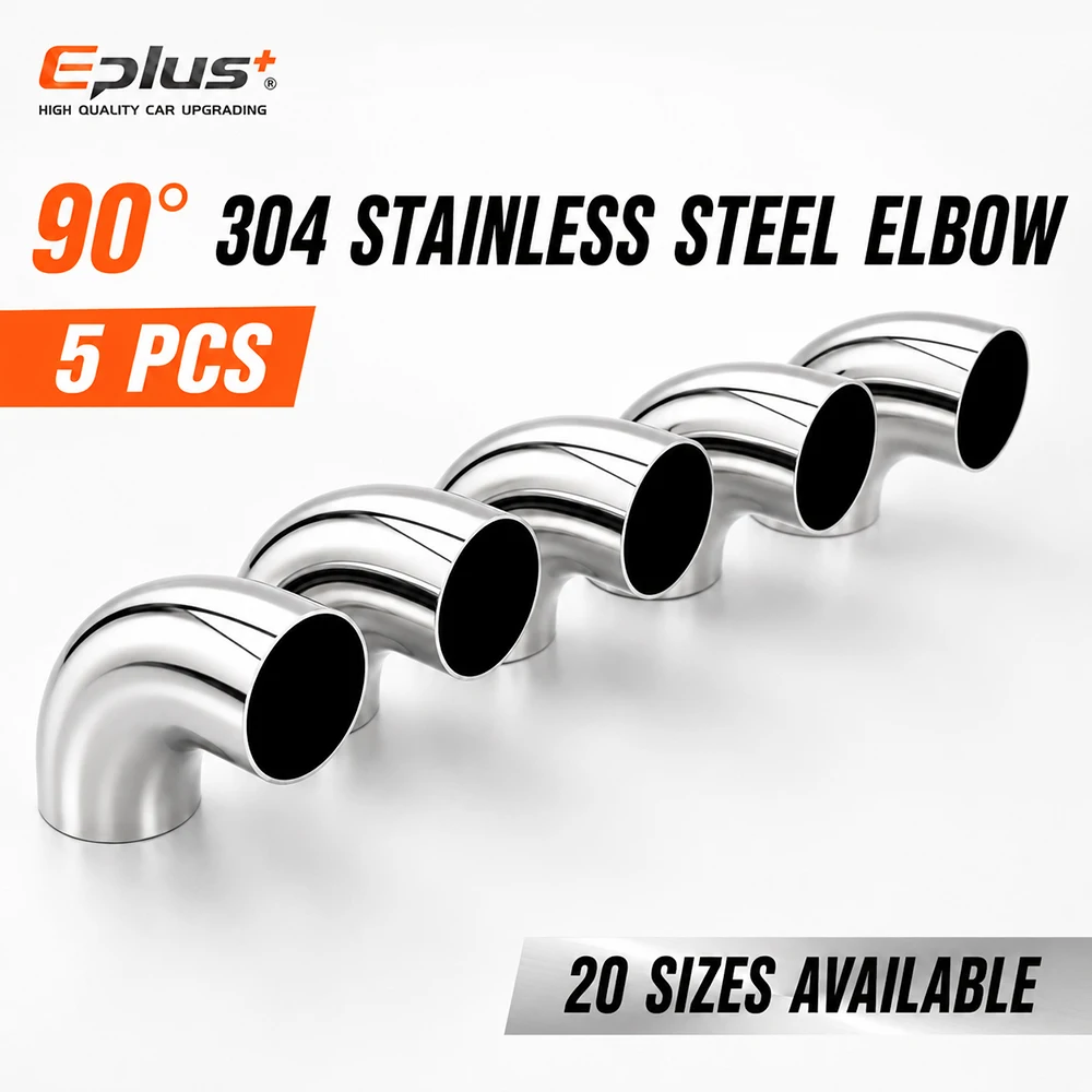 5PCS Universal 304 Stainless Steel 90 Degree Elbow Pipe Polished Weld‑On Pipe Fitting Bend Tube for Car Exhaust Muffler Replacem