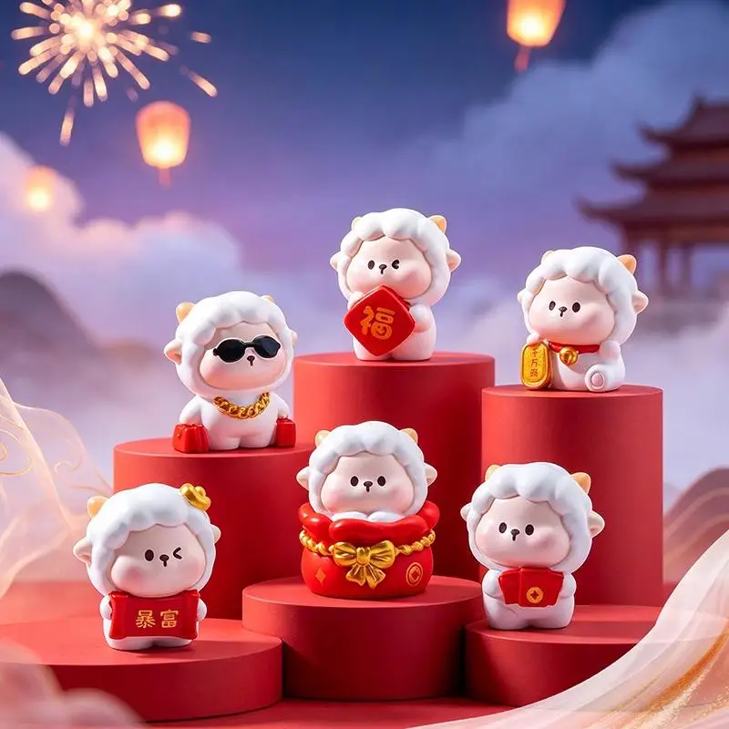 Cute 2027 Year Of The: Sheep Resin Figurines Lucky Design Chinese New Year Home Desktop Decor