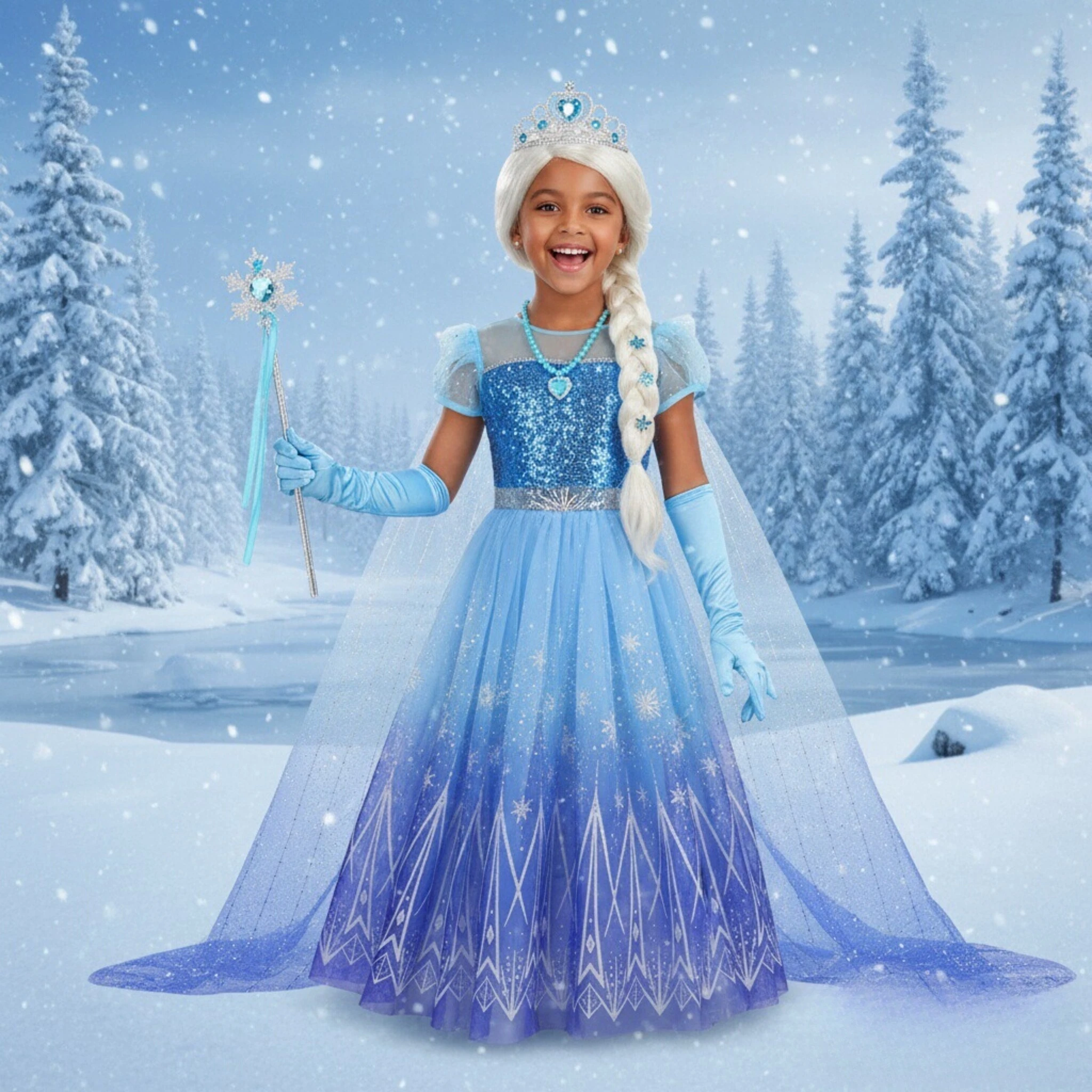 White Elsa Princess Dresses Girls Birthday Party Cosplay Costume Carnival Party Evening Gown Kids Clothing for 2-12 Years