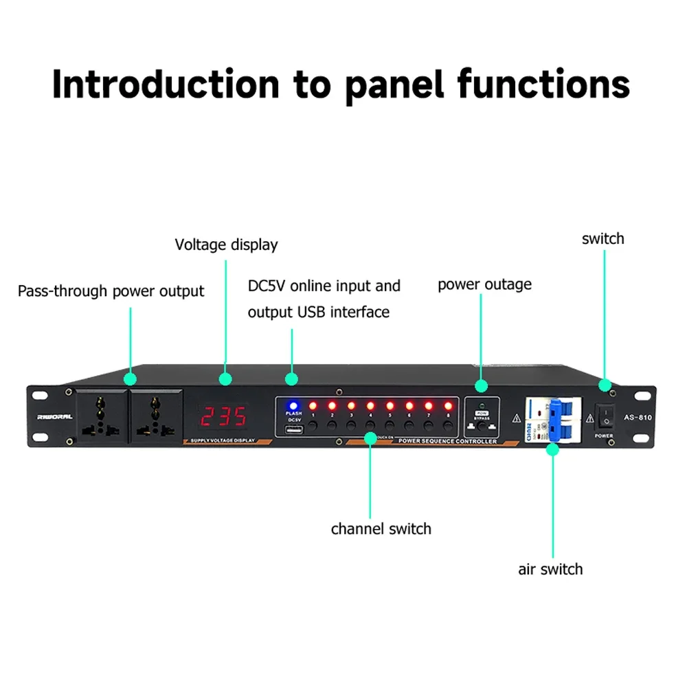 2026 AS810 30A Audio Power Conditioner  8 Channel Power Management Sequencer with Separate Air Switch Power Sequence Controller